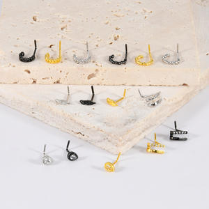 Nouveau anneau de <span class=keywords><strong>nez</strong></span> torsadé en acier inoxydable avec zircon CZ, forme en L, chaîne de <span class=keywords><strong>piercing</strong></span> de <span class=keywords><strong>nez</strong></span>, bijoux à la mode - Product Image 2