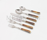 Ensemble de couverts élégants en acier inoxydable argenté brillant avec manche en os antique brun incrusté, pour hôtels et restaurants, qualité supérieure