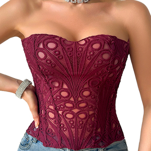 Corset vintage en maille fine pour femmes 2025, brodé et ajouré, respirant, sexy, à lacets, sans bretelles - Product Image 4