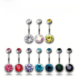 Piercing de nombril pour femme en titane ASTM F136, avec double boule ronde et fermoir à vis, serti de zircone en acier - Product Image 1