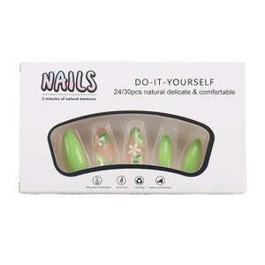 Faux ongles press-on vert citron rafraîchissant, faux ongles stiletto à motif fruité, nail art brillant réutilisable pour les vacances, <span class=keywords><strong>24</strong></span> pièces - Product Image 6