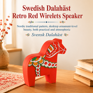 Altavoz Inalámbrico Retro Rojo Dalahast Sueco, Decoración de Escritorio, Patrón Tradicional Nórdico, Mini Altavoz de Mesa para Hogar y Oficina - Product Image 2