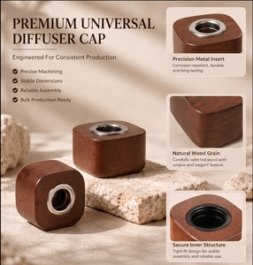 Vietnam WeWood Rounded Square <b>Reed</b> <b>Diffuser</b> Wooden Cap Standardized Fit Timber Aroma Bottle Lid Walnut Wood Scent Closure - Product Image 2