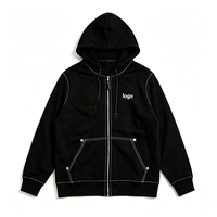 Sweat à capuche zippé pour homme, 430 g/m², en molleton de coton brodé, style streetwear hiver, décontracté, chaud et confortable