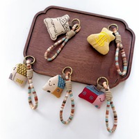 Porte-clés en tissu fait main, motif petite maison mignonne, pendentif en tissu, ornement à suspendre pour voiture et sac, avec cordon tressé et anneau porte-clés, cadeau en gros