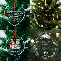 Ornement suspendu en cristal artificiel transparent, moderne et poli, en forme de cœur, personnalisé par gravure laser, tendance mode, pour arbre de Noël