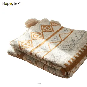 Hot Sale Navajo Custom Boho Knitted Bohemian Tassel Adult Beach Blanket Colorful Geometric Pattern Decoration for Couch
