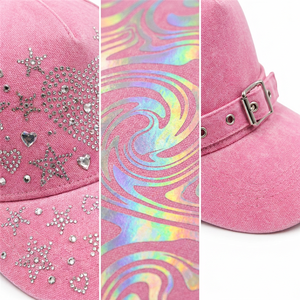 Cappellino da Baseball in Tela Pesante Lavata Stile Cyber Y2K McBling Bling Nostalgia Core con Stampa Olografica di Lettere Interamente in Strass - Product Image 4