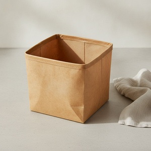 Washable Kraft Paper Foldable Storage <b>Bin</b> Leather Look Vegan Paper Collapsible Custom Logo Home Retail Supply - Product Image 4