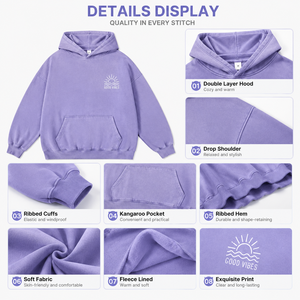 Sudadera con Capucha Extra Grande para Mujer, Color Morado Sólido, Logotipo Bordado, Bolsillo Delantero, Manga Larga, Felpa de Algodón, Ropa de Otoño - Product Image 4