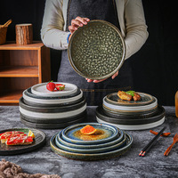 Kreative Keramik-Porzellan-Steakteller, glasiert, Steinmuster, flach, mikrowellengeeignet, für Zuhause, Restaurant, Party, japanische Küche