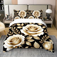 Ensemble de housse de couette à motifs géométriques brossés en 3D imprimés numériquement, motif floral, style européen-américain
