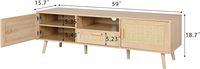 Meuble TV Wenfeng 59 pouces OEM/ODM, console TV 70 pouces faite à la main, portes décorées en rotin, centre de divertissement naturel pour salon