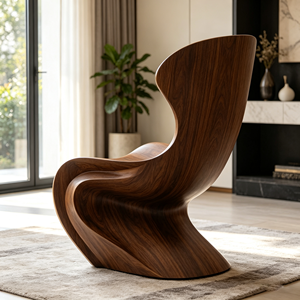 Poltrona Vintage con Texture in Legno Naturale per Interni Moderni Mid-Century e Stile Wabi-Sabi - Product Image 4