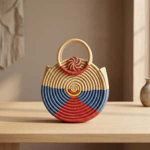 Panier de rangement rond en herbe tressée à la main, écologique, avec poignée, pour le marché des SSD, organisateur, décoration festive pour la maison, Orissa - Product Image 4
