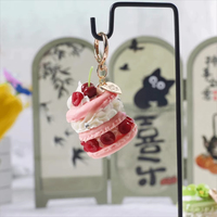 Gantungan Kunci Kue Buah Lucu dan Imut, Liontin Dessert, Hadiah untuk Wanita, Anggur, Ceri, Blueberry, Macaron, Gantungan Kunci Simulasi Makanan