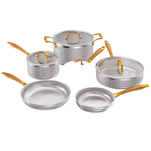 Prix d'usine – Ensemble de 10 ustensiles de cuisine écologiques pour la maison, poignées dorées, en acier inoxydable 304, couvercles en verre, casseroles pliables - Product Image 2
