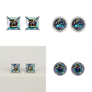 ต่างหูเงินแท้ 925 ดีไซน์คลาสสิค ประดับคริสตัลควอตซ์สีรุ้ง ทรงเรขาคณิตสี่เหลี่ยม สำหรับผู้หญิง สวมใส่ได้ทุกวัน - Product Image 1