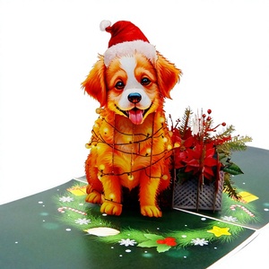 Cute Handmade <b>Christmas</b> <b>Dog</b> Pop-Up 3D Greeting <b>Card</b> with Customized Design Offset Printing for Holiday Party Decor & Gift - Product Image 1