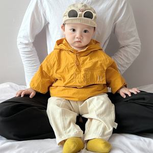 Vente en gros usine/OEM – Ensemble veste coupe-vent en nylon à capuche pour garçons, automne et printemps, fin, décontracté, teint en pièce, élégant - Product Image 3