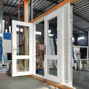 Puerta de salida para casa Estilo francés Frontal de aluminio Doble entrada Exterior Puerta abatible Vidrio a prueba de fuego Diseño gráfico al aire libre - Product Image 1