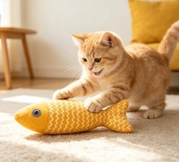 Jouet pour chat en forme de poisson à rayures bicolores en lin et tissu tressé durable, pour le nettoyage des dents et le soulagement du stress, jouet interactif pour animaux de compagnie