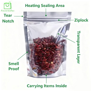 Kantong Plastik PE Custom Clear Front Silver Back Resealable Zipper Nuts dengan Gusset Samping, Model Stand Pouch untuk Kemasan Makanan Ringan dan Permen, Segel 3 Sisi - Product Image 5