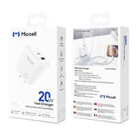 Chargeur de téléphone de type C Miccell en gros, chargeur portable 20W, USB C, chargeur rapide pour iPhone avec ports Type-C et USB-C pour iPhone, Xiaomi