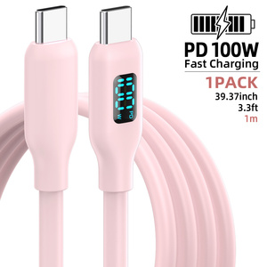 สายชาร์จเร็ว USB-C to USB-C กำลังไฟ 100W PD พร้อมหน้าจอ LED แสดงผล วัสดุซิลิโคน ตัวนำทองแดงแท้ ได้รับการรับรองมาตรฐาน CE สำหรับ<span class=keywords><strong>โทรศัพท์</strong></span>มือถือ ขายดี - Product Image 4
