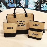 Sac fourre-tout réutilisable en lin et jute avec logo personnalisé, tendance, pour femme, portable, vintage, publicitaire, pour le shopping