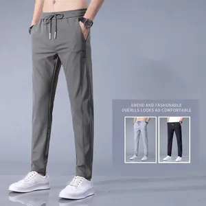 Men Fast Dry Stretch Pants Ice Silk Trousers Solid Color Mid-waist Loose Breathable Straight-leg Casual Pants Thin Sports Pants