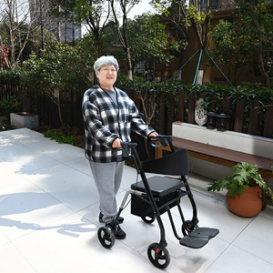Déambulateur pliable manuel Kaygon, version à pédales, noir, pour personnes âgées et handicapées, aide à la mobilité - Product Image 1