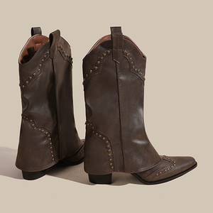 Stivale Texano Retrò Autunno Inverno 2024 da <span class=keywords><strong>Donna</strong></span> Impermeabile con Punta Sottile <span class=keywords><strong>Tacco</strong></span> e Fondo Spesso Stivaletto Casual da Cavaliere - Product Image 5