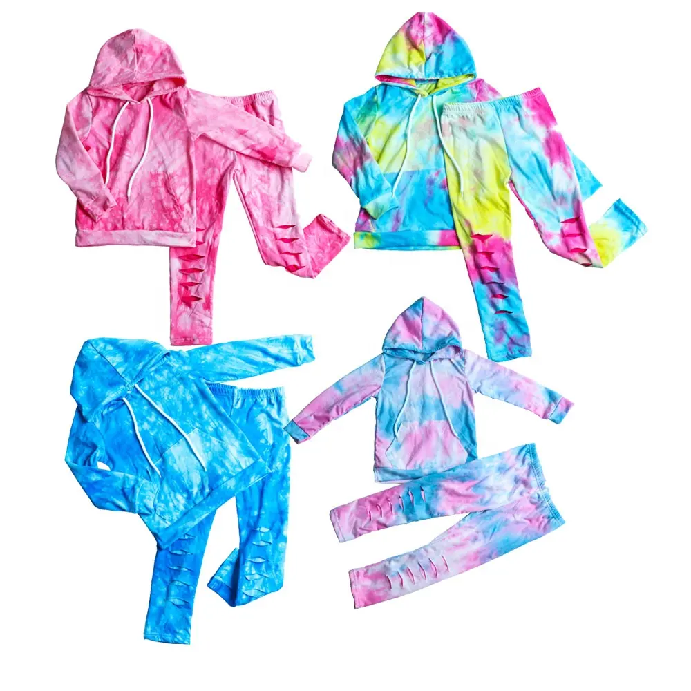 Children Apparel Kids Clothing Wholesale Toddler Kids Ruffle Clothes Sets Christmas Tie-dyed Tops And Pants Sets Baby Clothing