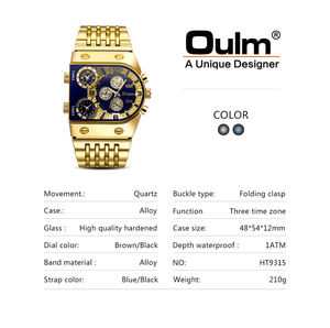 Personaliza Tu Propio Logotipo, Reloj de Cuarzo Oulm 9315 para Hombre, Elegante, Correa Dorada de Lujo, 3 Relojes de Pulsera Resistentes al Agua para Hombre, Relojes, Montre - Product Image 5