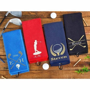 Asciugamano da Golf in Microfibra Personalizzato <span class=keywords><strong>con</strong></span> Gancio per Arrampicata e Logo Ricamato, Quantità Minima d'Ordine per Vendita all'Ingrosso - Product Image 1