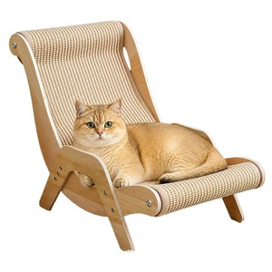 Wooden Cat Lounger <b>Scratching</b> <b>Post</b> Natural Wood Color Striped Durable Pet Bed For Cats - Product Image 2