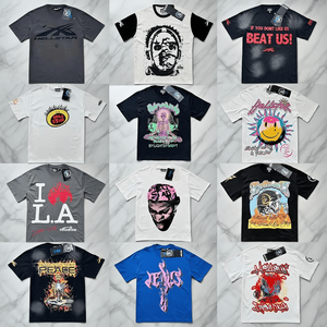Kaos Vintage 100% Katun dengan Cetakan Hell Star, Oversized Streetwear Top Unisex, Longgar, Gaya Hip Hop Amerika untuk Musim Panas - Product Image 2