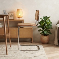 Chaise de comptoir en bois massif aux formes courbées, chaise de bar en bois avec pieds chromés, chaise Cesca avec dossier et assise tressés à la main