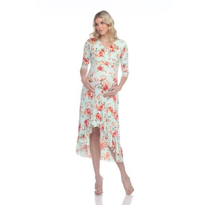 Ropa <span class=keywords><strong>de</strong></span> maternidad con estampado Floral, vestido Midi elástico con volantes altos para <span class=keywords><strong>embarazo</strong></span> y lactancia, mangas <span class=keywords><strong>3</strong></span>/4 - Product Image 2