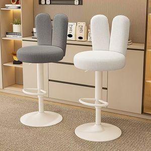 Nordique moderne velours lapin oreille comptoir <span class=keywords><strong>tabouret</strong></span> hauteur réglable pivotant chaise de Bar Base robuste salon maison Bar cuisine bureau - Product Image 2