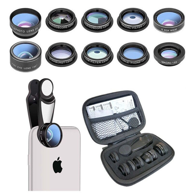 10 in 1 Phone Camera Lens Kit Universal Clip Mobile Phone Fisheye Wide Macro Lens