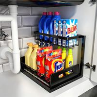 Étagère de rangement sous évier en métal, double couche, multifonctionnelle, pour cuisine et salle de bain