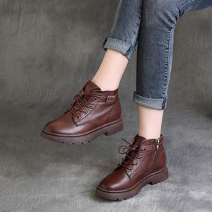 Botas de Invierno para Mujer, Estilo Británico, Retro, de Piel Vacuna, con Cordones, Tacón Plano, Botines - Product Image 1