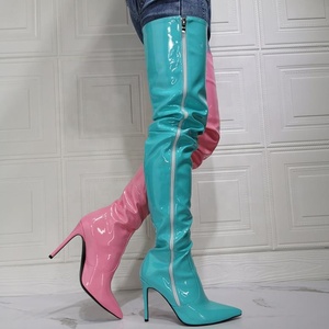 Candy Color Big Size 47 Pointed Toe Thin Heel Women Two-tone Thigh High Booties Side Zipper Over Knee High <b>Boots</b> for Ladies - Product Image 3