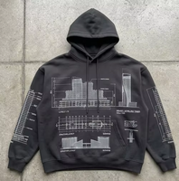 Sudadera con Capucha Gráfica Personalizada, Estilo Urbano Americano, 400GSM, Hombros Caídos, Felpa, Diseño Técnico, Fabricación Directa de Fábrica OEM