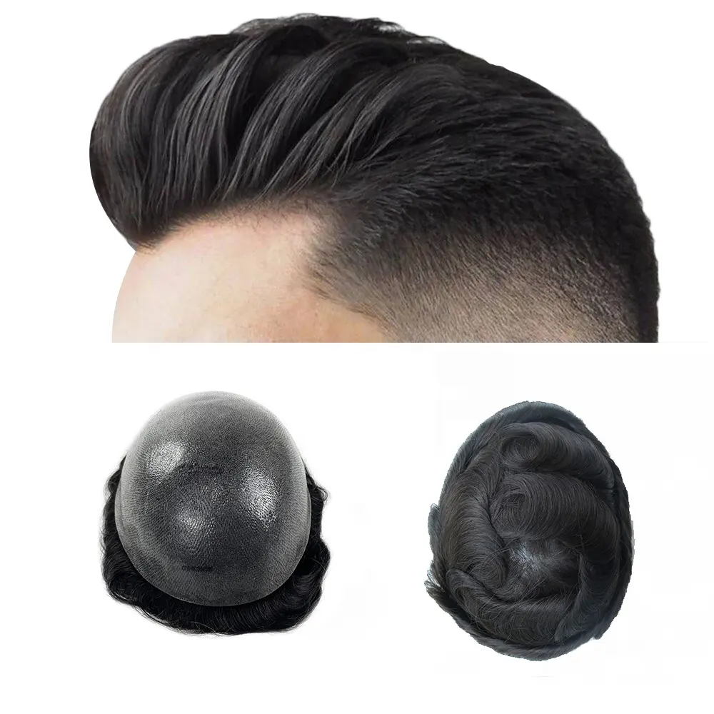 GTS-V hommes perruques peau mince pleine PU 0.04-0.06mm V boucle systèmes de remplacement de cheveux indien remy pièce de cheveux toupet pour homme