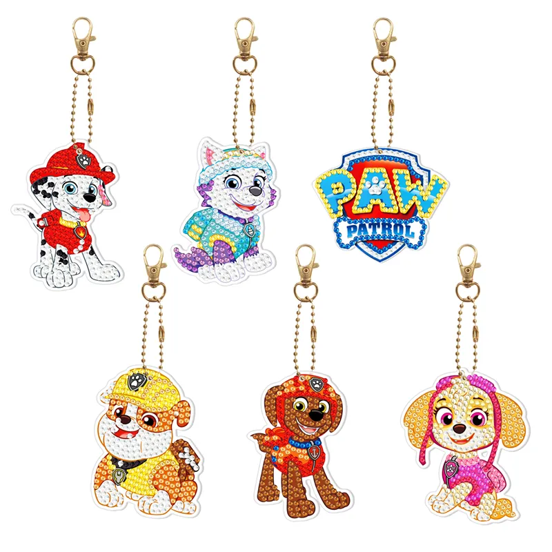 Nieuwe Custom Wang Wang Team Diamond Paintingsleutelhanger Diy Children Point Diamond Cartoon Set 6 Delige Set Van Kristallen Diamanten