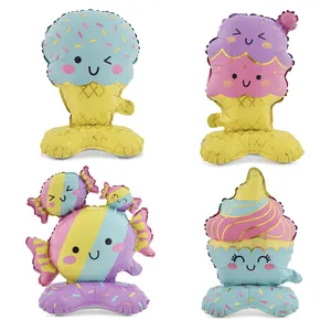Globo de helado de nuevo estilo, globos de pie de caramelo de dibujos animados para decoración de fiesta de cumpleaños temática