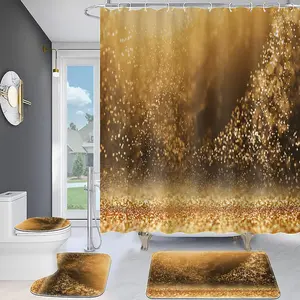 Noël luxe or salle de bain décor résistant à la moisissure séchage rapide impression polyester tissu Noël rideau de douche ensemble